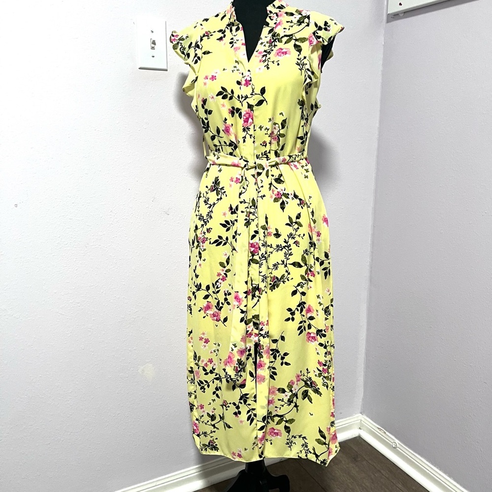 Maison Jules Yellow Pink Wrap Midi Dress‎ XS